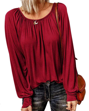 ROUND NECK LONG SLEEVE RUCHED TOP