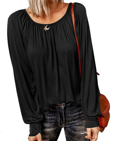 ROUND NECK LONG SLEEVE RUCHED TOP